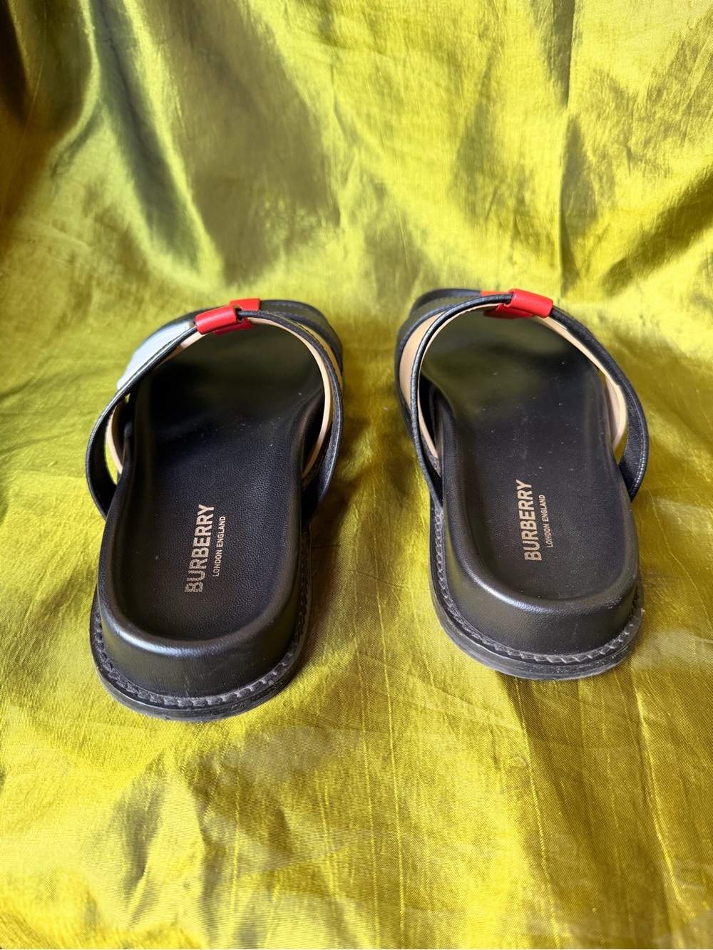 Burberry Ellendale Black Tan White Red Leather Slide Sandals EU36.5 - Picture 6 of 12